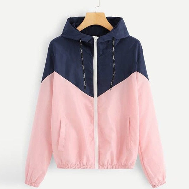 JDDTON Women's Basic Hooded Jacket Patchwork Long Sleeve Clothing Multicolor Autumn Coat Female Casual Windbreaker EU Size JE269